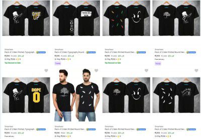 [Pack of 2]  Smartees Men Printed Typography Black T-Shirt @ ₹299