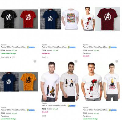 ( Pack of 2 ) Topster Men's T Shirts Starts @ Rs 171