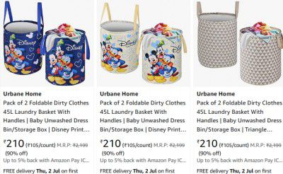 Pack OF 2 | Urbane Home Laundry Basket Start At 165/-