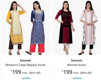 Pack of 2 Women's Crepe Regular Kurta @ ₹199