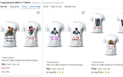 Pack of 2 | Yugavaeshan Mens T Shirts Start @64