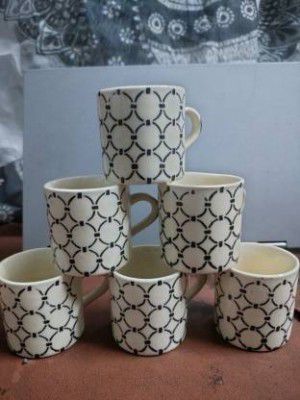 Pack of 3 Ceramic Pack of 3 Black Jalidar Cup 95Ml Cup (White)