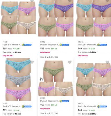 [ Pack Of 3 ] Fims Womens Panties Starts ₹69