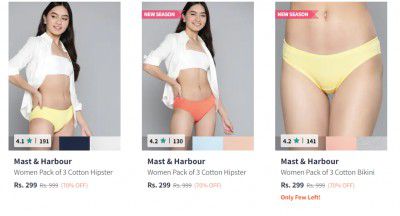 Pack of 3 Women's Briefs from ₹149 | Flat 85% off
