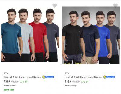 [Pack of 4] Ftx Men's T-shirts at ₹263