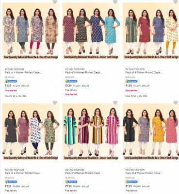 [ Pack Of 4 ] Ketaki Fashion Womens Kurtas @ ₹139