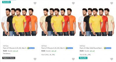 Pack of 5 Mens T-Shirts @ ₹399
