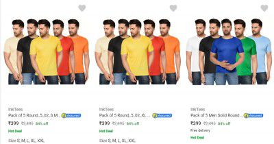 Pack of 5 T-Shirts @ ₹399