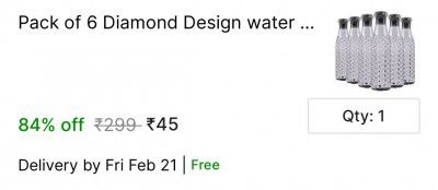 Pack of 6 Diamond Design water Bottles 1 litre