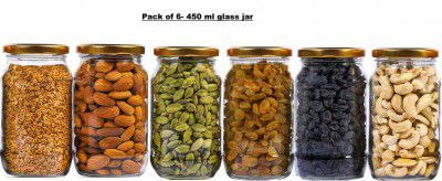 Pack of 6 Glass Grocery Container  - 450 ml PANEL'S White