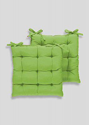 Padam Shree Cotton Decorative Damask Fabric Chairpad/Back Support/Seat Cushion with Ties and Handmade Quilting (Pista Green, Standard - 15X15 Inch) Pack of 2