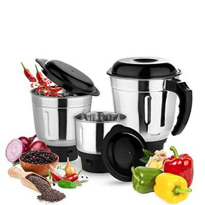 Padmashree Mixer Grinder Jar Set of 3 | Stainless Steel Jar for Mixer | 1 Chutney Jar, 1 Medium Jar, 1 Large Jar | Mixer Juicer Jar / 100 ml