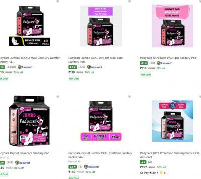 Flipkart : Upto 71% OFF - Padycare Sanitary Pad