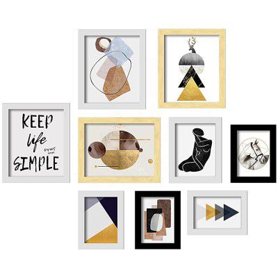 Painting Mantra Abstract Paintings with Frame for Home Decor (5x7, 6x8, 8x10 Inches, Multicolor) - Set of 9