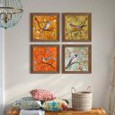Painting Mantra - Multicolor Jardine Birds Set of 4 Brown Framed Painting,UV Textured Art Prints (10 x 10 inch)...