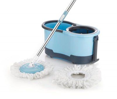 PALAK Plastic Big Bucket with 2 Microfiber Refills, Floor Cleaning Mop with Bucket (Blue)