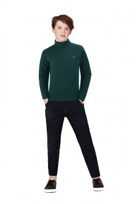 PALM TREE Boys Green Solid Cotton Skivvy
