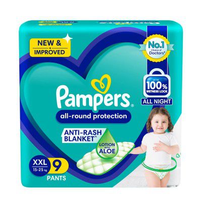 Pampers All round Protection Pants, Double Extra Large size baby diapers (XXL) 9 Count