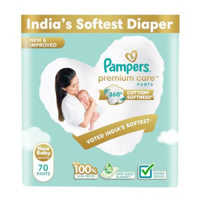 Pampers Premium Care Pant Style Baby Diapers, Newborn/X-Small (NB/XS), 70 Count, 4-6kg