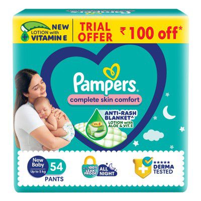 Pampers Complete Skin Comfort Pants, Anti-rash blanket, Lotion (NB/XS), 54 Count, Upto 5kg
