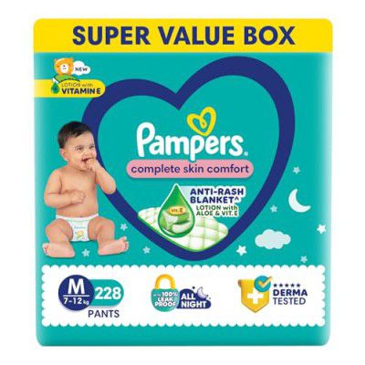 Pampers Complete Skin Comfort Pants| Pant style Diaper Medium, 228 count (76 Count, Pack of 3)