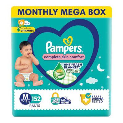 Pampers Complete Skin Comfort Pants| Pant style Diaper Medium, 152 count| ( 76 Count, Pack of 2)