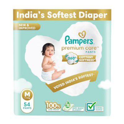 Pampers Premium Care Pant Style Baby Diapers | Medium (M size) | 54 Count