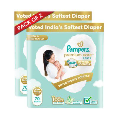 Pampers Premium Care Pant Style Baby Diapers, Newborn/X-Small (NB/XS), 70 Count, (Pack of 2)