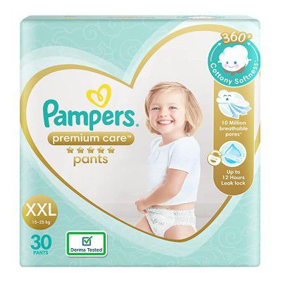 Pampers Premium Care Pants, Double Extra Large size baby diapers (XXL), 30 Count, Softest ever Pampers pants