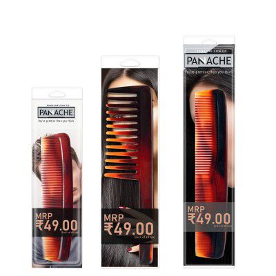 Panache Hair Combs Good Looks Combo (Detangling, Dressing and Pocket Combs)
