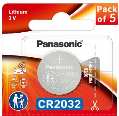 Panasonic CR-2032/5BE Lithium Coin Battery - Pack of 5