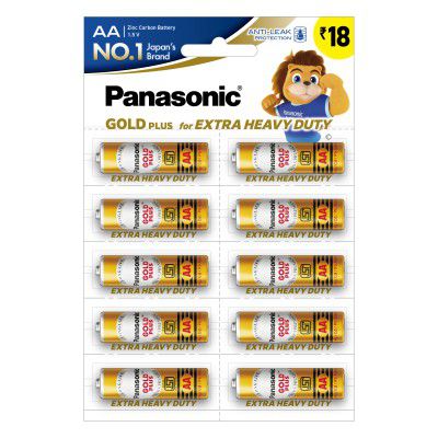 Panasonic Gold Plus Zinc Carbon 1.5V AA Batteries, Pack of 10
