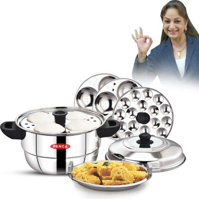 PANCA 15 Litre Stainless Steel Idli Maker | 5 Plate Idli Cooker with 12 Cavities Each 