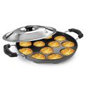 PANCA Appam Pan with Lid Appam Maker 12 Cavity Appam Chatty Appam Pan Aluminium, Appam Kadai Non Stick with Lid, Grey...