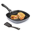 PANCA Grill Pan Non Stick Aluminium Multi Snack Pan Sandwich Maker Uttapam Pan Chilla Pan Toast Pan Grilled Sandwich Snackers Large Pan Kadai Multipurpose- Grey, Make in India...