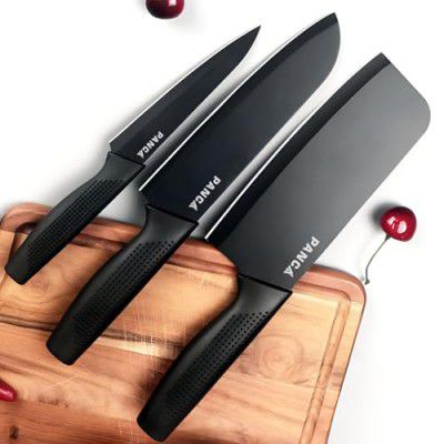 PANCA Knife Set with Cover for Kitchen Professional 3 Pieces High Carbon Stainless Steel Chef Knife (Black, Set of 3)
