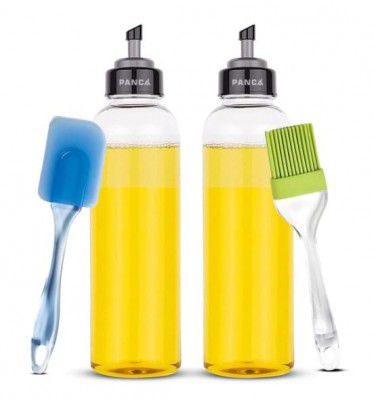PANCA Oil Dispenser Set of 4, 2 Oil Bottle With 2 Spatula,1 Litre Oil Cooking Oil Container, Oil Pourer For Daily Use in Kitchen