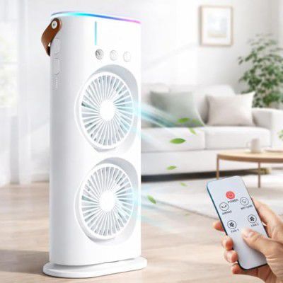 PANCA Portable Double Head Spray Fan with Misting | USB Rechargeable Mini Air Cooler with LED Light