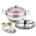 PANCA Stainless Steel Multi Purpose Kadai with Steel Lid, Idli Maker 2 Idli Plate 8 Cavity Idli Cooker Stainless Steel Idly Pot with Steamer...