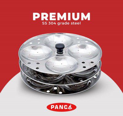 PANCA Stainless Steel Non Stick Idli Plates Idli Maker| Idli Stand with Holes for Pressure Cooker, 3 Plate, 7 Liter, Silver