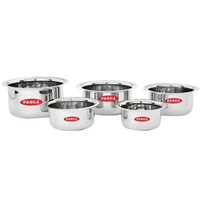 PANCA Stainless Steel Tope Set, Patila Set of 5, Cookware Set(0.8L,1L,1.4L,1.8L,2.2L, Gas Stove and Induction Compatible)