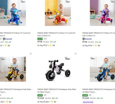 Flipkart : Upto 74% OFF - Panda Baby Products Tricycles