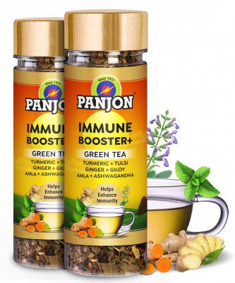 Panjon Immunity Booster Green Tea with Tulsi, Giloy, Turmeric, Ginger, Amla, Black Pepper & Ashwagandha Herbs For Immunity (2x30 Cups) 2 Jars