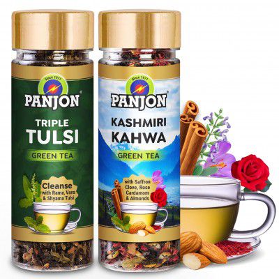 Panjon Triple Tulsi Classic & Kashmiri Kahwa Green Tea 2 jars