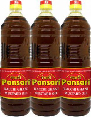 Pansari Kacchi Ghani Mustard Oil Plastic Bottle  (3 x 1 L)