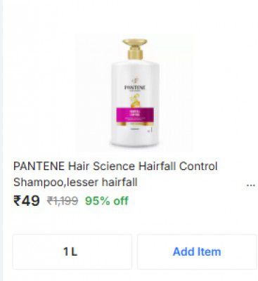 Flipkart Grocery Loot : PANTENE Hair Science Hairfall Control Shampoo  - 1 L