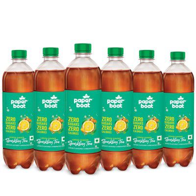 Paper Boat Sparkling Tea, Lemon Ginger Flavoured Carbonated Drink (Pack of 6, 600ml Each)