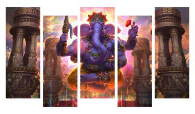 PAPER PLANE DESIGN Lord Ganesha Wall Painting Art for Home and Office wall Large Size, 5 Split Panels, 27x50 Inches