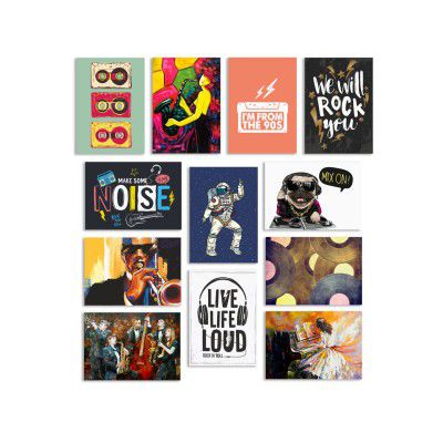 PAPER PLANE DESIGN Music Art Posters collage for Living room Bedroom Office Wall Decoration Poster set of 12 (29 X 21 cm)
