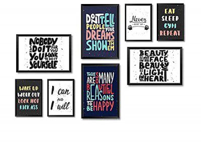 PAPER PLANE DESIGN Quotes Wall Framed Posters (2 Sizes, Set of 8 Frames)-Black